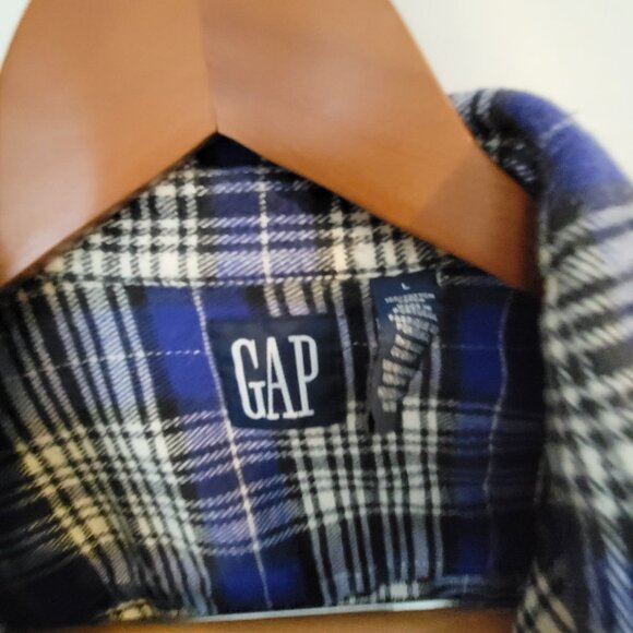 Men's GAP Heavy Flannel Blue Plaid Button Down Long Sleeve Shirt L - Picture 2 of 4